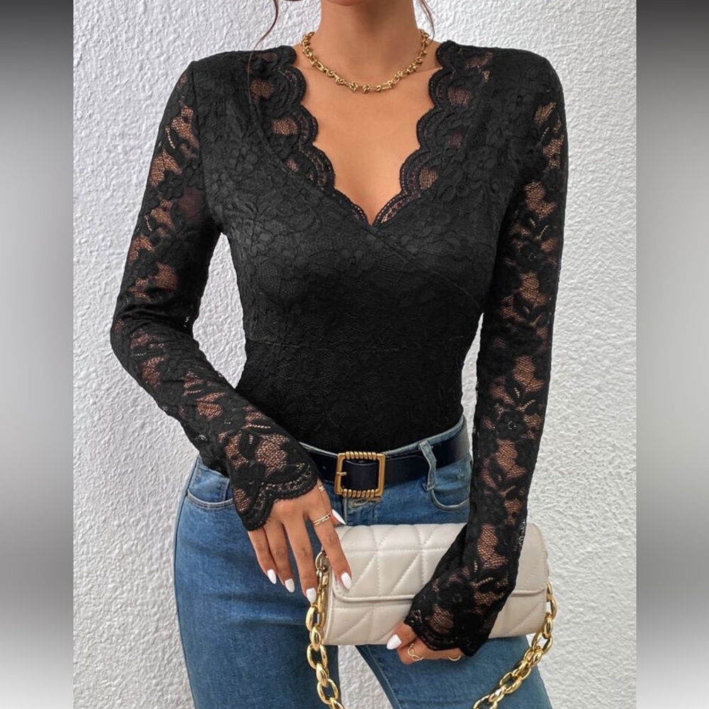Elegant Black Lace Women Top